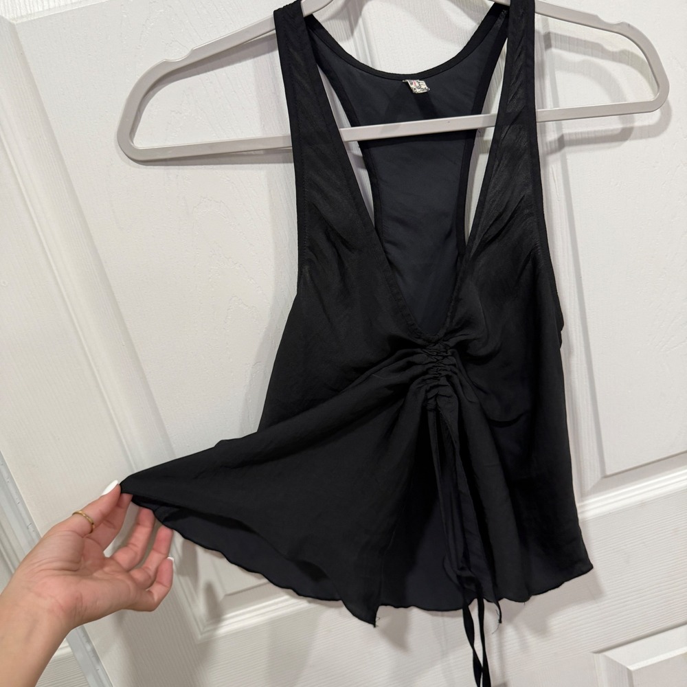 Free People Intimately Black Ruched Drawstring Racerback Tank Top XS - Picture 10 of 11